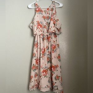 Bella Ella Floral Cold Shoulder Blouse Dress With Liner Size Medium